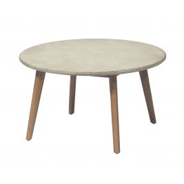 Ellie Round Outdoor Poly Cement Coffee Table with Timber Legs