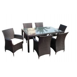 Roman 6 Seater Outdoor Wicker and Glass Top Dining Table and Chairs Setting