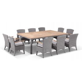 Sahara 10 Seat Outdoor Teak Top Dining Table and Kai Wicker Chairs Setting