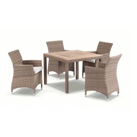 Sahara 4 Seater Outdoor Teak and Wicker Dining Setting in Half Round Wicker