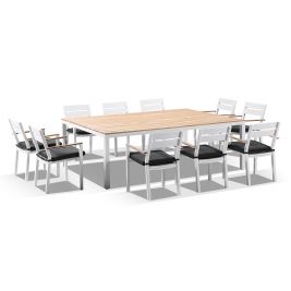 Tuscany 10 Seat With Capri Chairs with Teak Arm Rests in White
