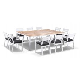 Tuscany 10 Seat Outdoor Teak Top Aluminium Dining Table with Aluminium Chairs