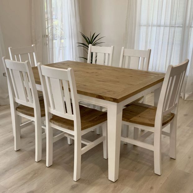 Leura Belle Rustic 6 Seater Rectangle, Rectangular Dining Table And 6 Chairs