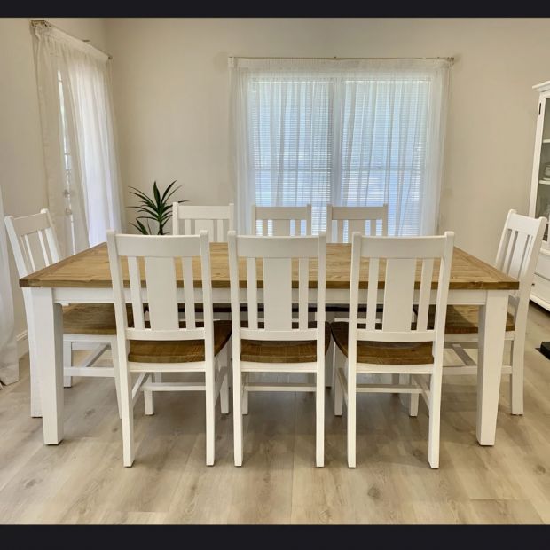Leura Belle Rustic 8 Seater Rectangle, 8 Seater Table And Chairs