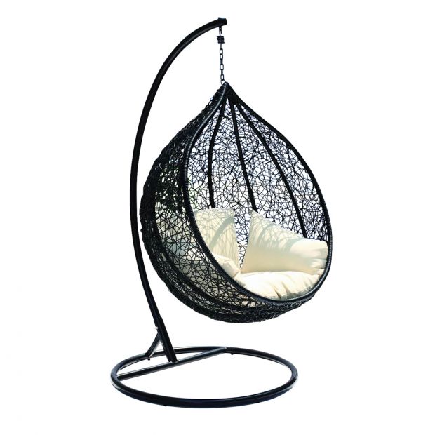 Bahama Outdoor Wicker Hanging Egg Chair, Swinging Outdoor Chair With Stand