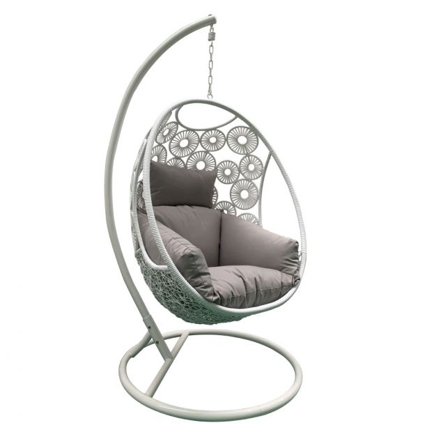 Havana Hanging Egg Chair In White With, White Outdoor Hanging Egg Chairs