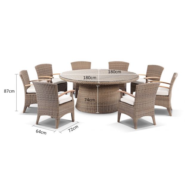 1 8m Round Outdoor Wicker Dining Table, Round Table 8 Chairs